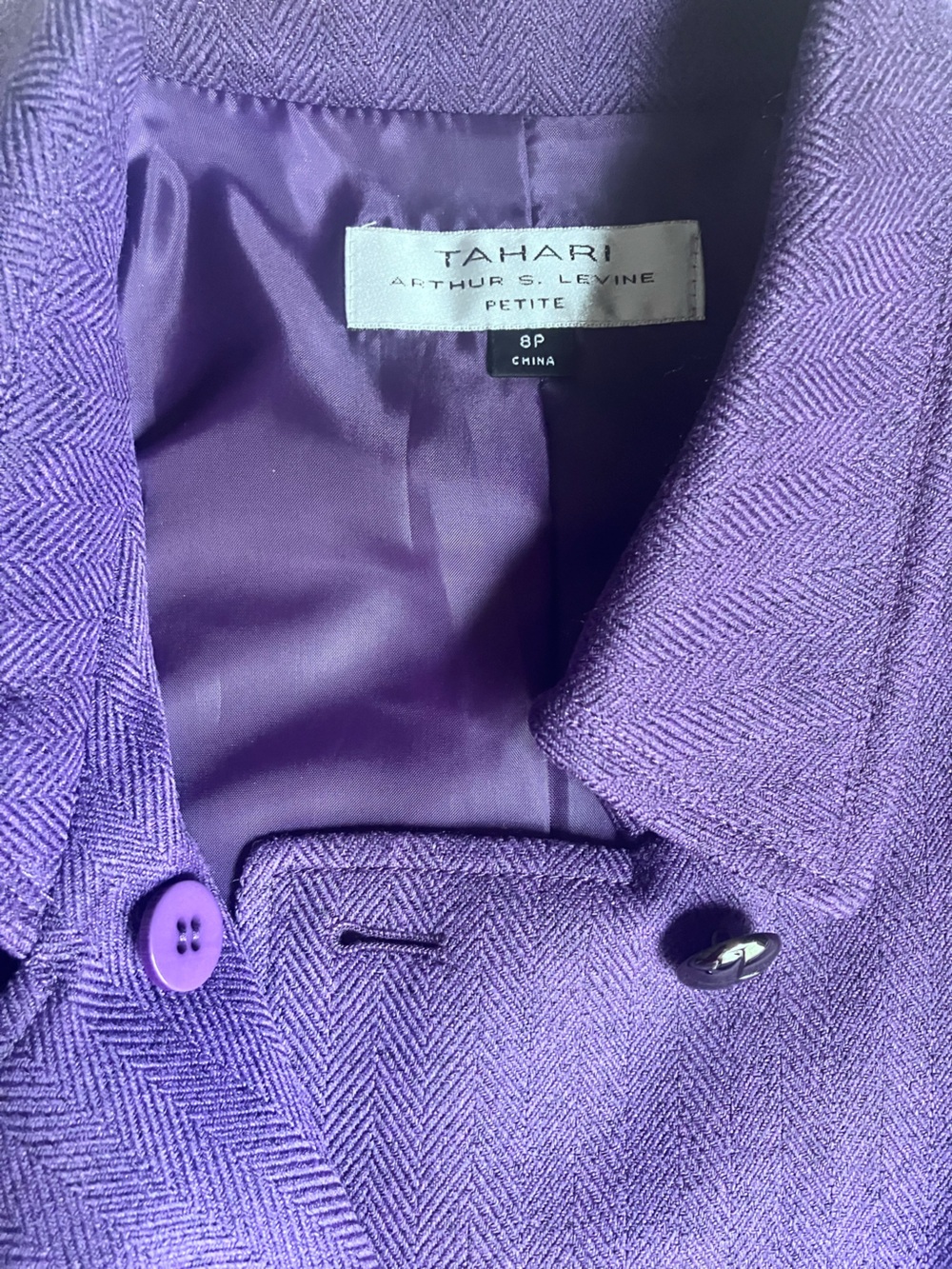 Tahari Arthur S Levine Jacket Blazer Purple Double Breasted 8P - Picture 8 of 15